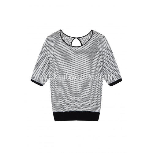 Damen Strickpullover mit Ananasmuster und Rundhalsausschnitt